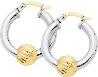 Genuine Sterling Silver CapeCod 20mm Hoop Earrings with 14k Yellow Gold Twist Bead