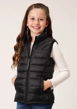 GIRLS  BLACK NYLON PARACHUTE DOWN VEST