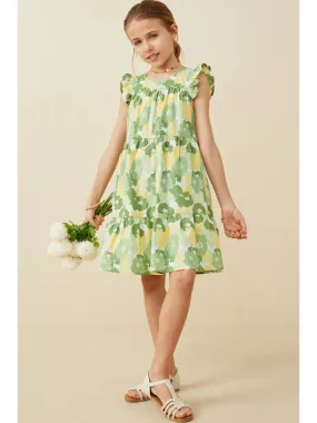 Girls Floral Print Ruffled Tank Dress