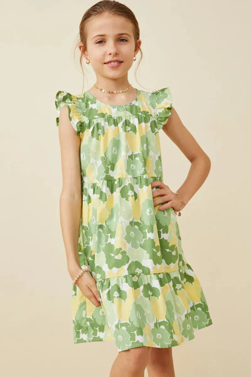 Girls Floral Print Ruffled Tank Dress