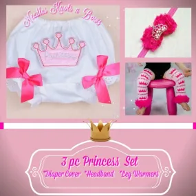 Girls Princess Birthday Cake Smash Set, Girls Princess Bloomers, Headband & Legwarmer Set