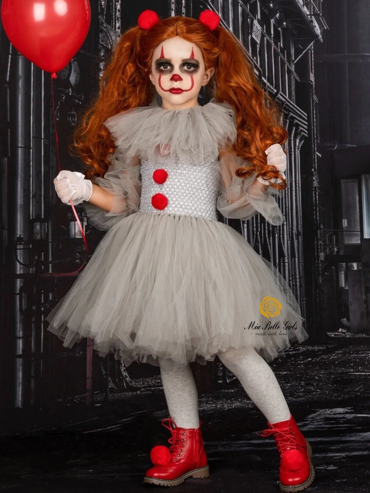 Girls Scary Clown Tutu Costume Dress