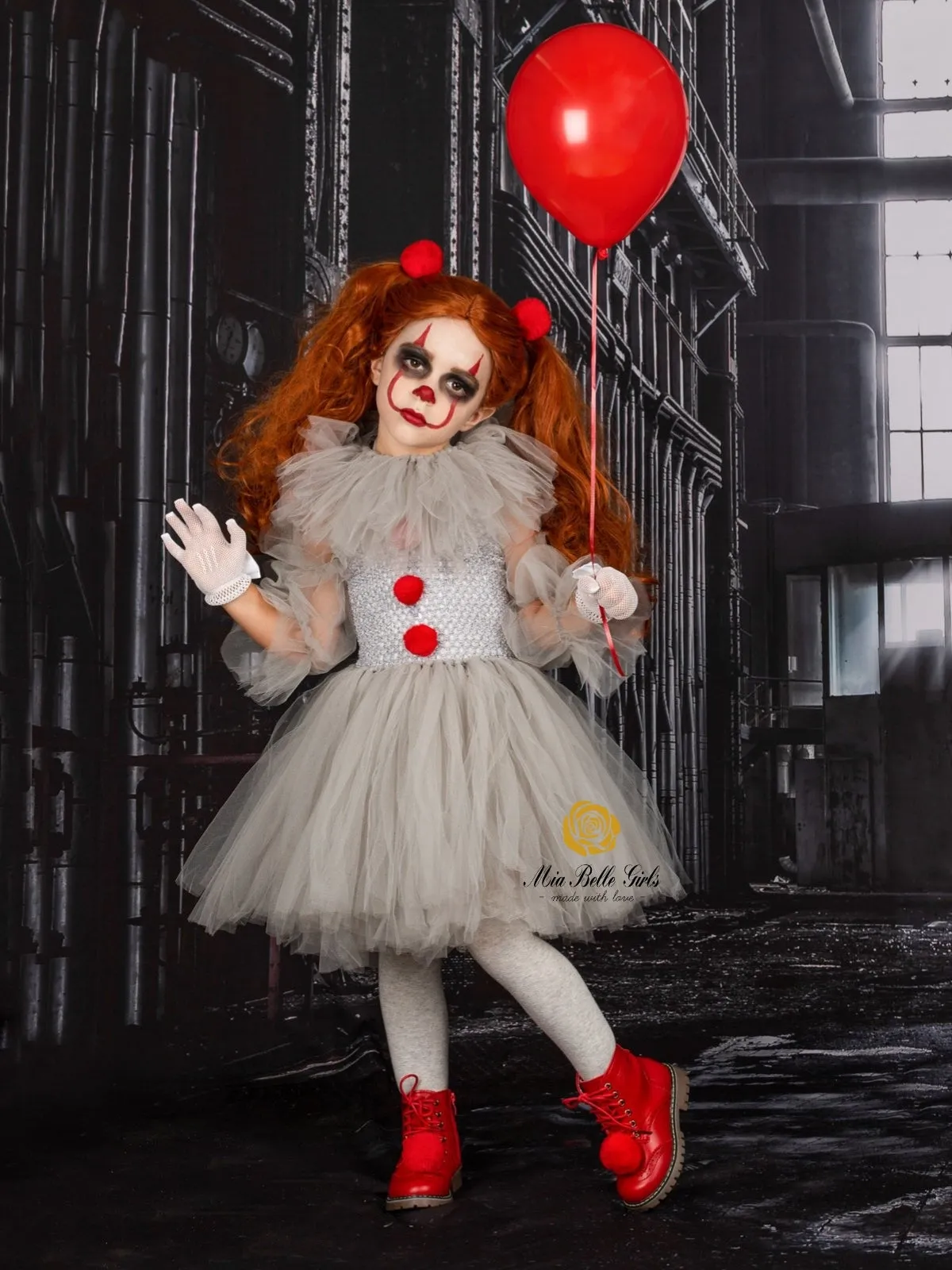 Girls Scary Clown Tutu Costume Dress