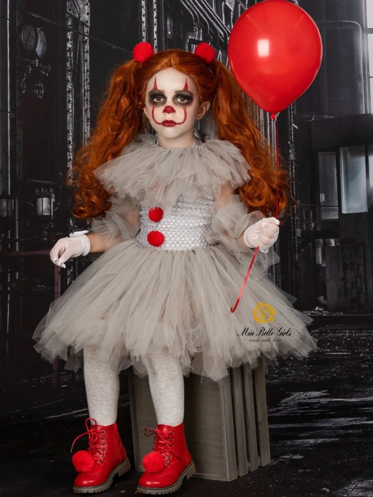 Girls Scary Clown Tutu Costume Dress