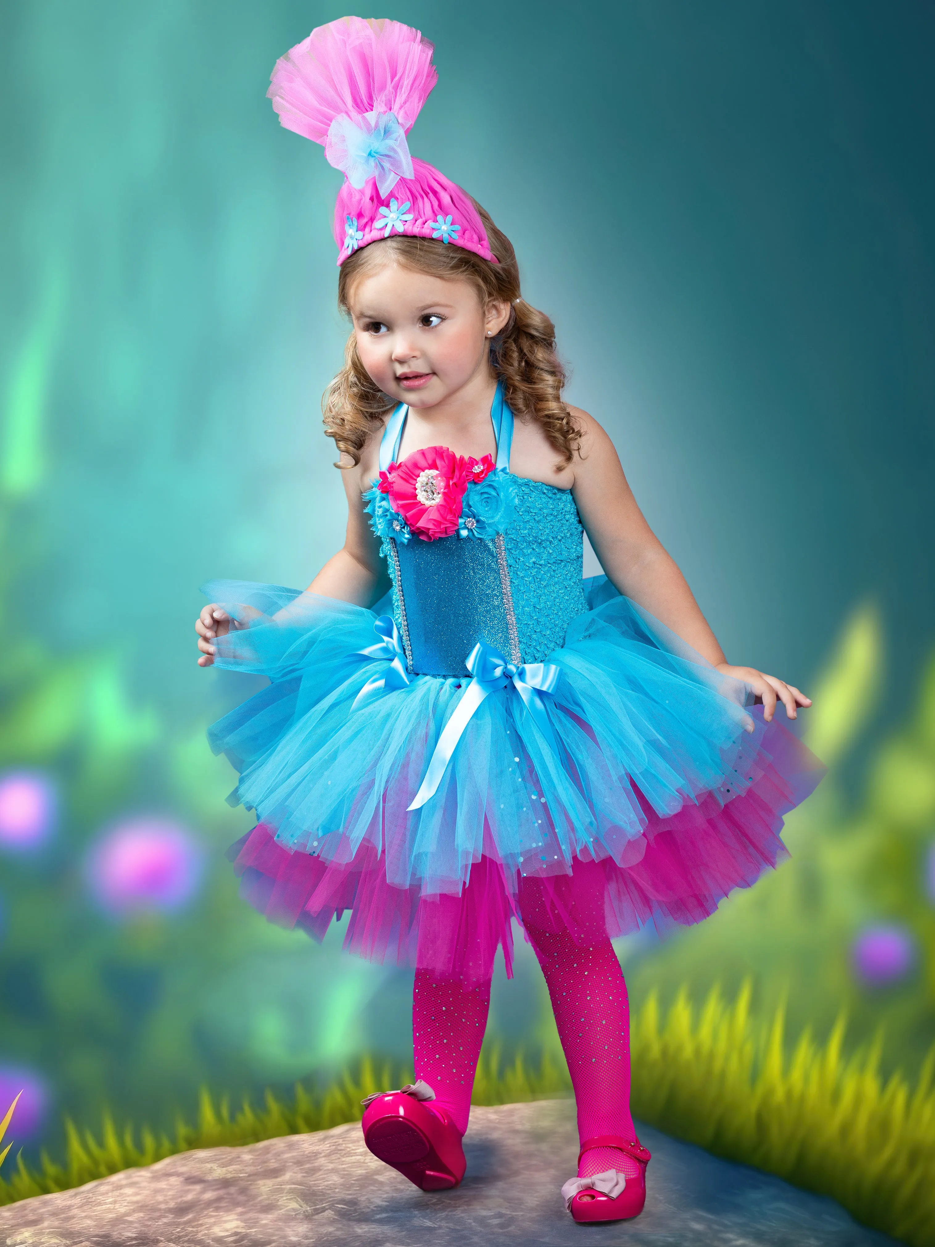 Girls Trolls Inspired Princess Poppy Dazzle Tutu Costume Dress