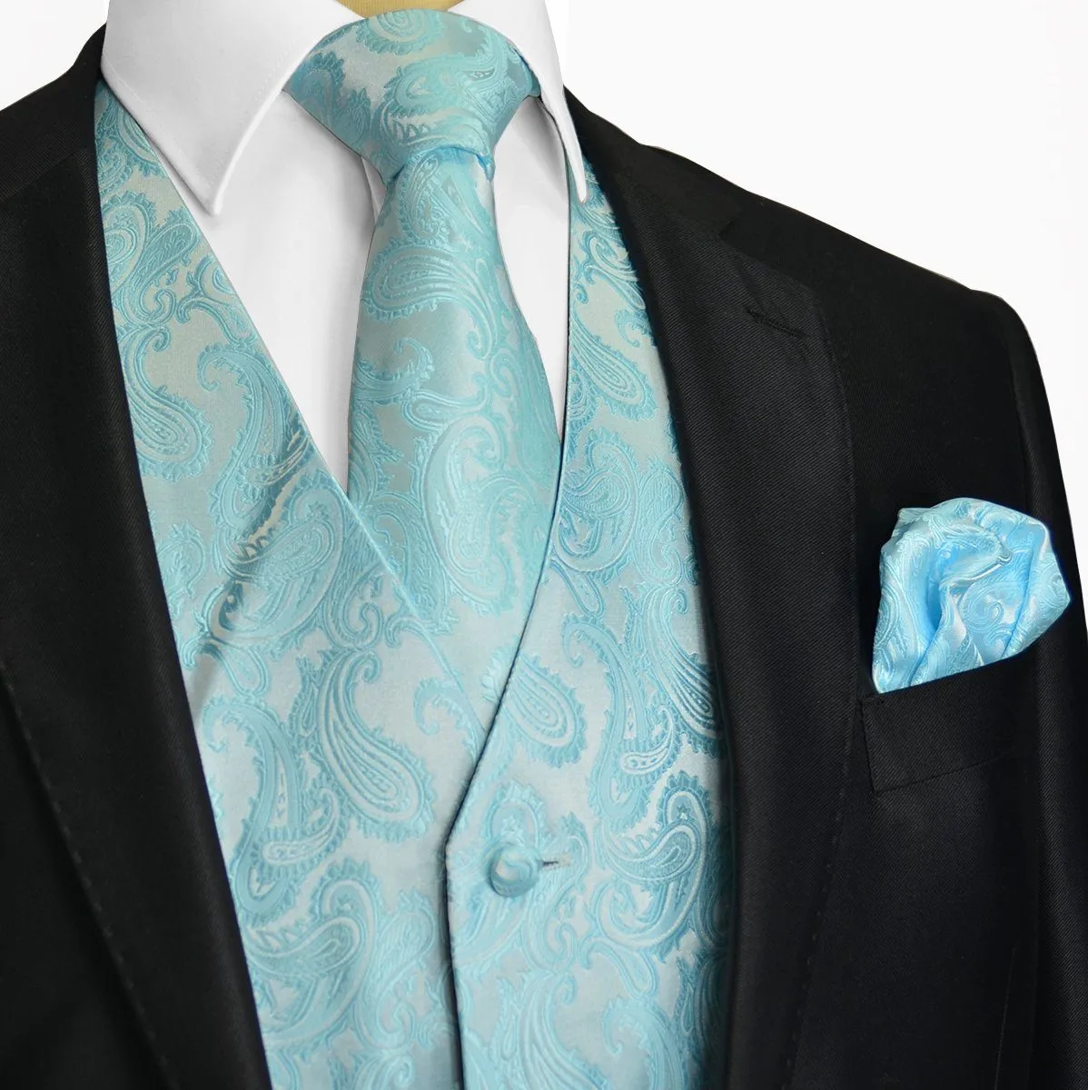 Glacier Blue Paisley Tuxedo Vest Set