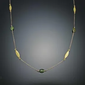 Gold Leaf Chain Necklace with Tourmaline