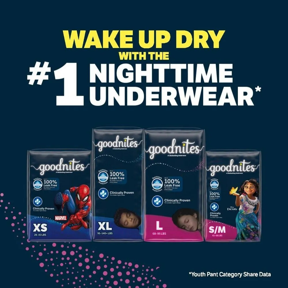 Goodnites Girls' Nighttime Bedwetting Underwear - XS - Giga Pack - 44ct