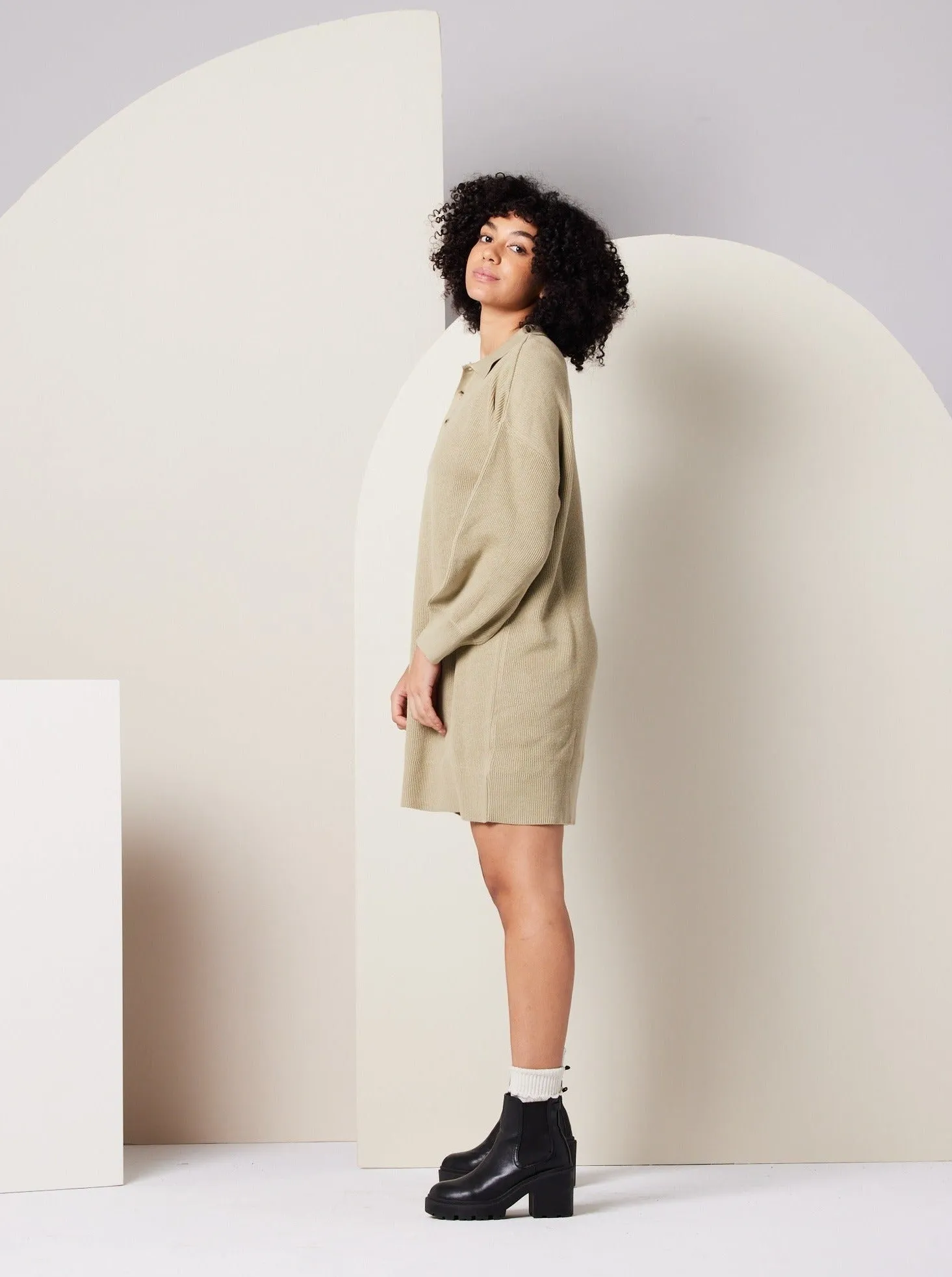 Griffin Sweater Dress - Khaki Green