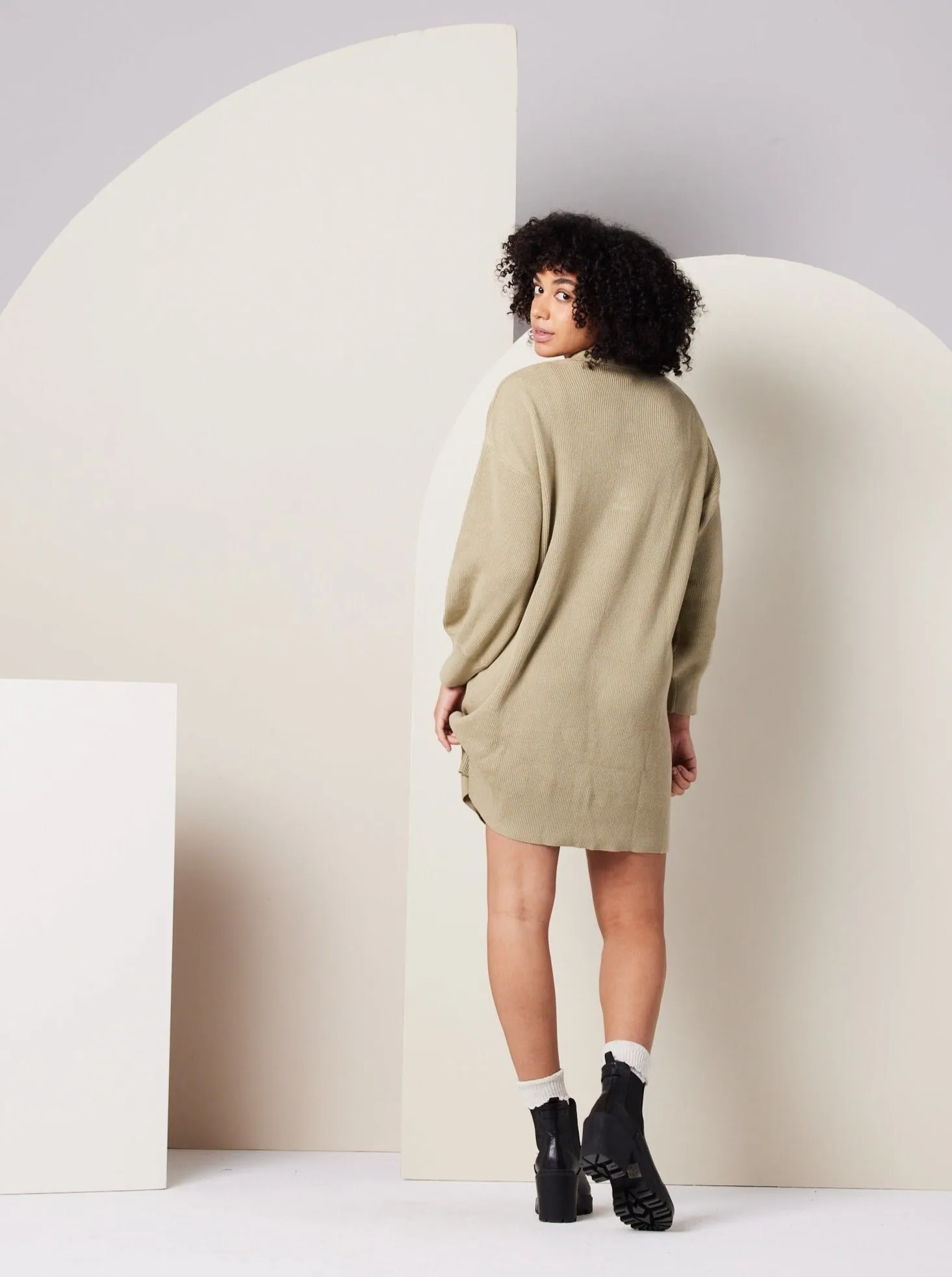 Griffin Sweater Dress - Khaki Green