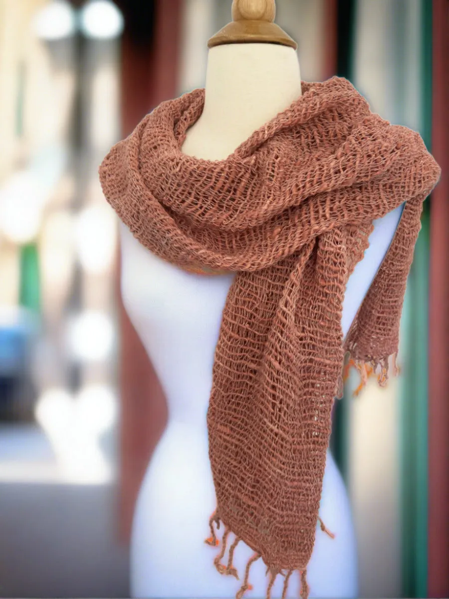 Handwoven Open Weave Cotton Scarf - Sienna