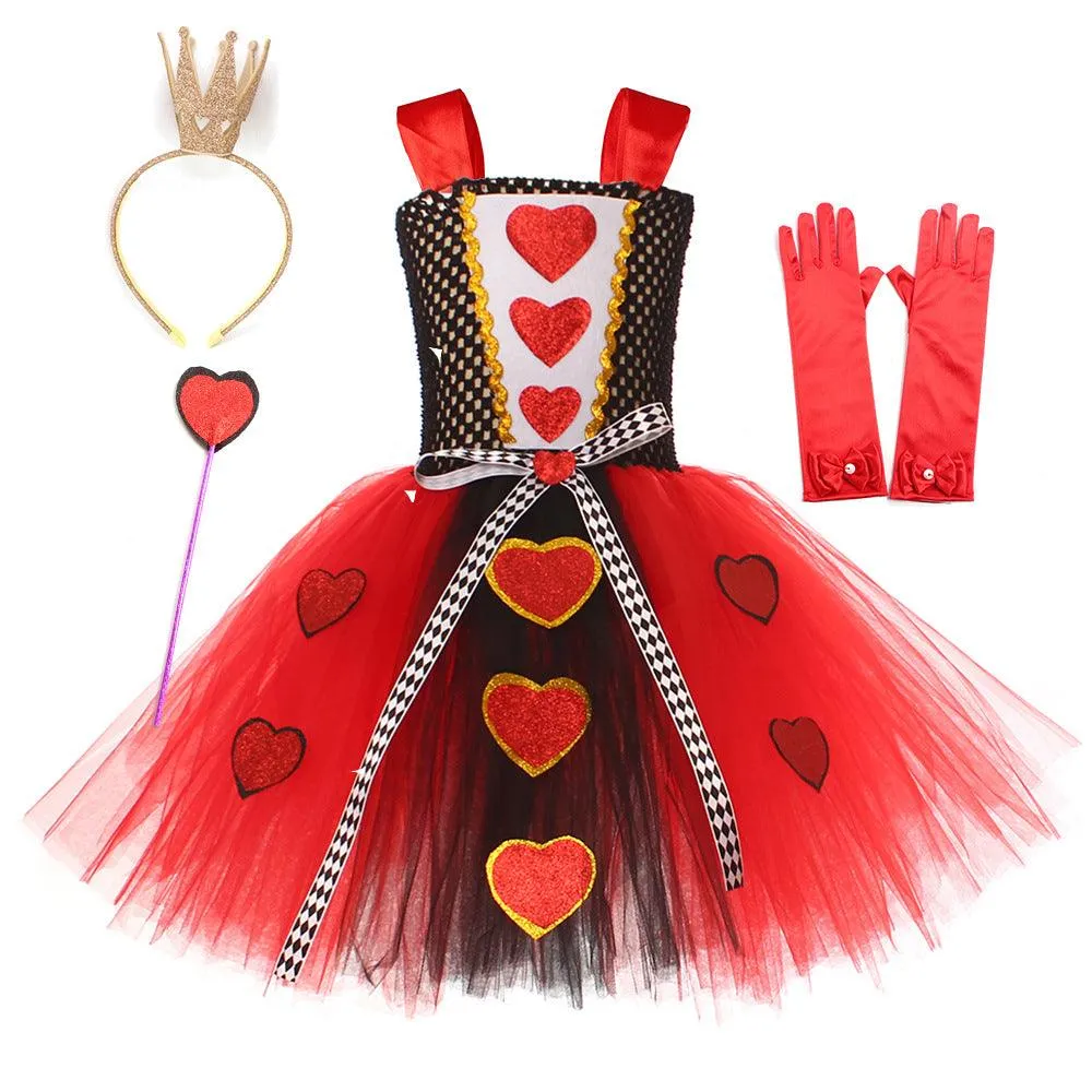 High-end elegant love printed red girl princess dress new Halloween cosplay movie fluffy dress children's stage performance cosplay costume