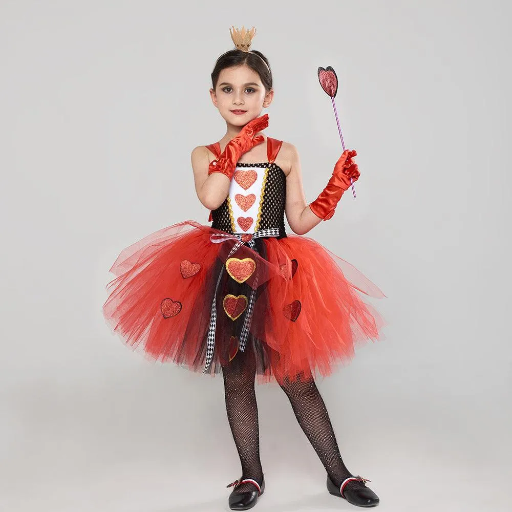 High-end elegant love printed red girl princess dress new Halloween cosplay movie fluffy dress children's stage performance cosplay costume