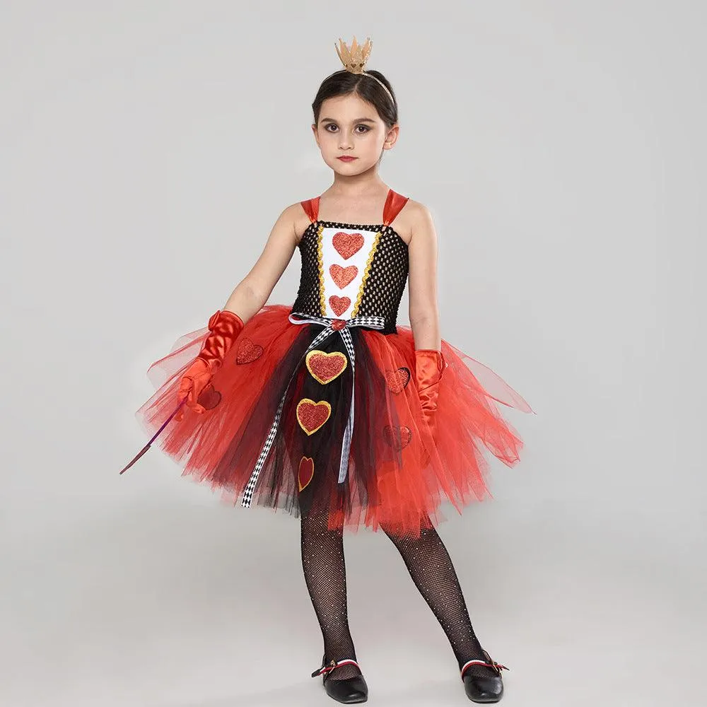 High-end elegant love printed red girl princess dress new Halloween cosplay movie fluffy dress children's stage performance cosplay costume