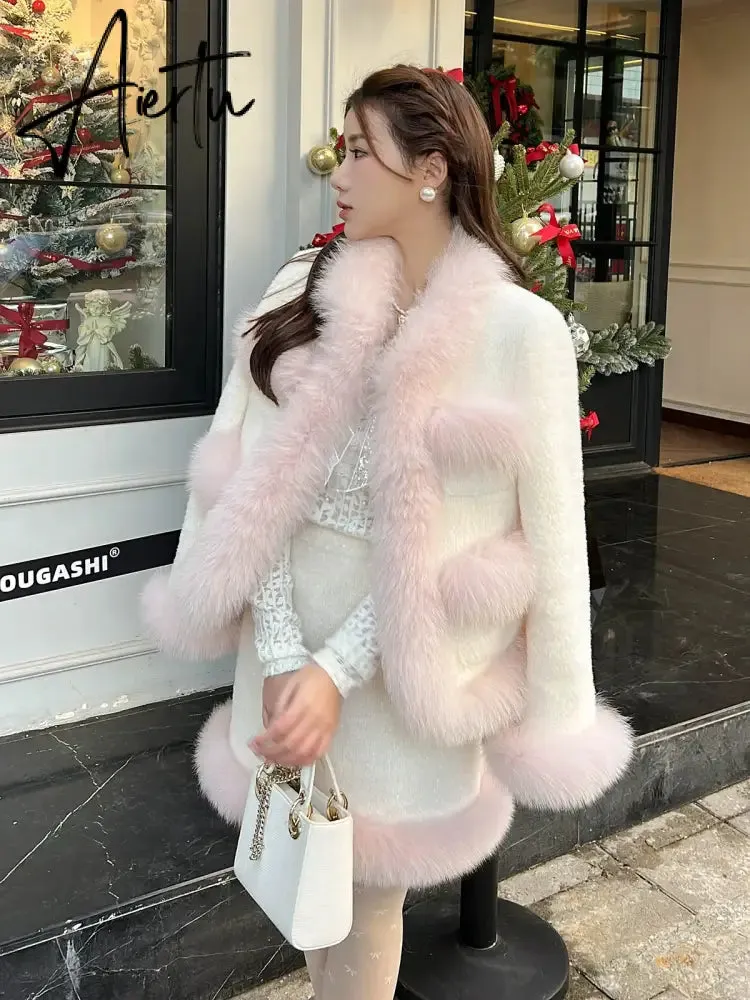 High Quality Winter Plush Thick Warm Wool Two Piece Set For Women Jacket Coat   Skirt Suits Girl Korean Sweet 2 Piece Outfits