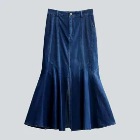 High-waist slit women's denim skirt