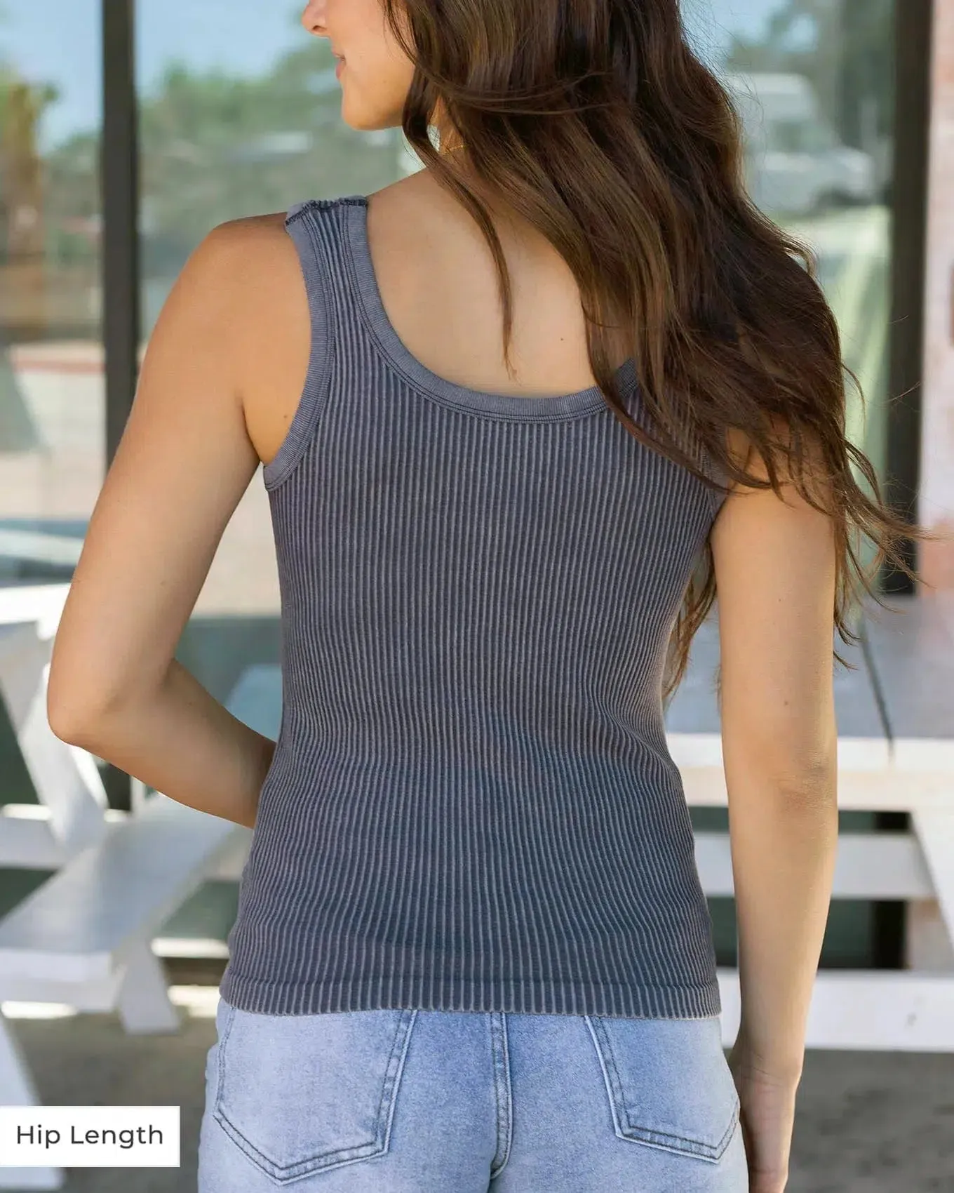 Hip Length Brami Tank - Washed Denim