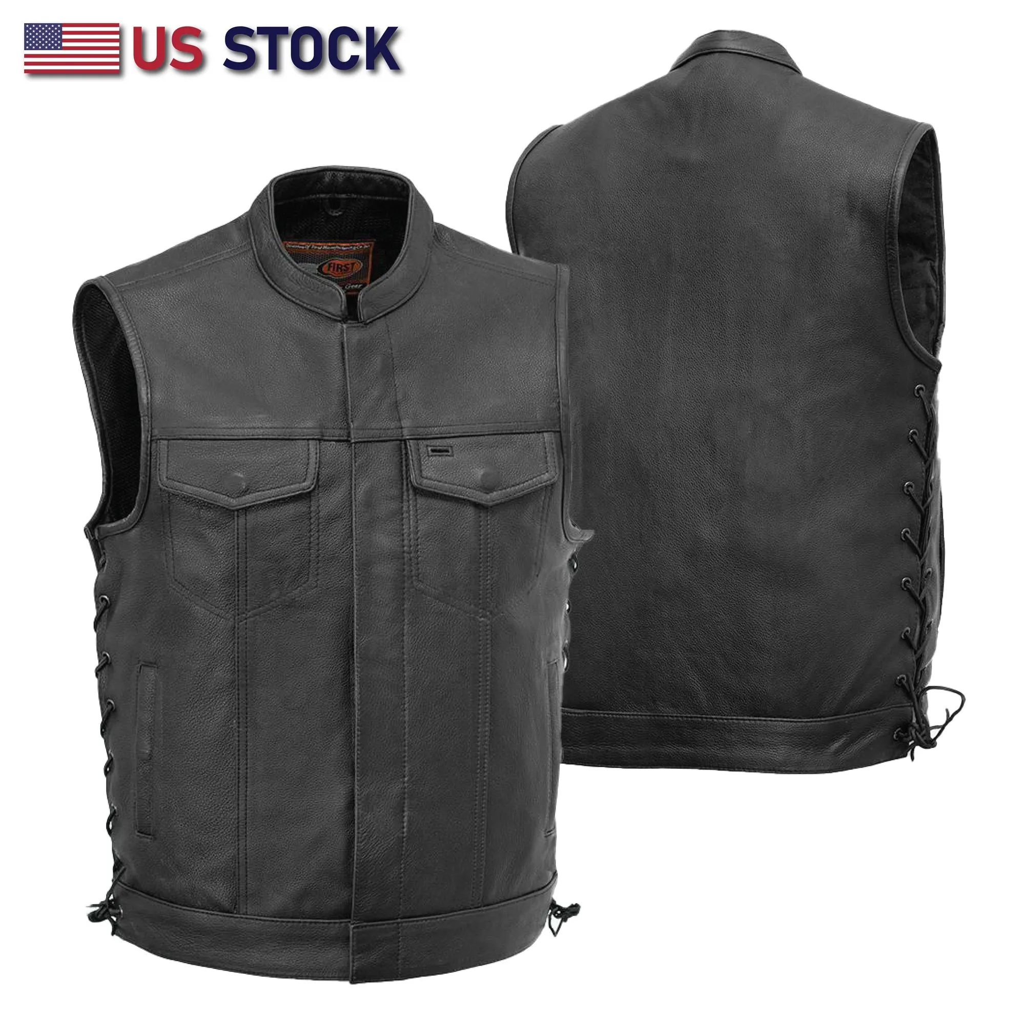 HL11685NKD SOA Men's Leather Vest Anarchy Motorcycle Biker Club Concealed Carry Side Lace