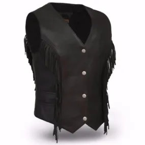 HL14572LMB The Apache Ladies Lightweight Fringe Leather Vest Motorcycle Tassel Frill Vest Bikers