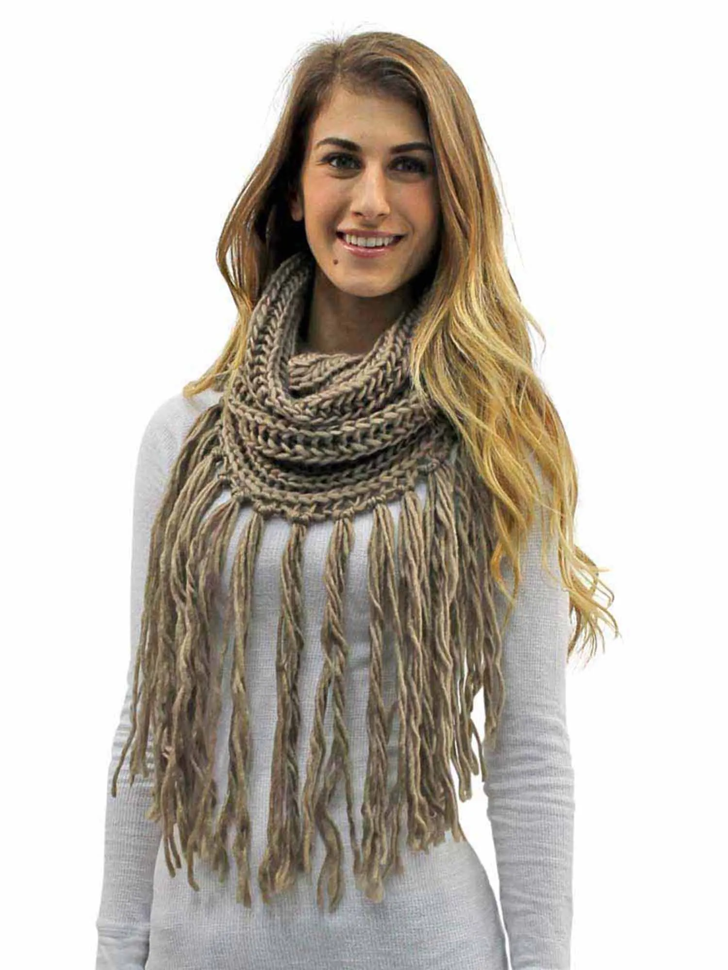 Infinity Scarf With Long Dramatic Tassel Fringe