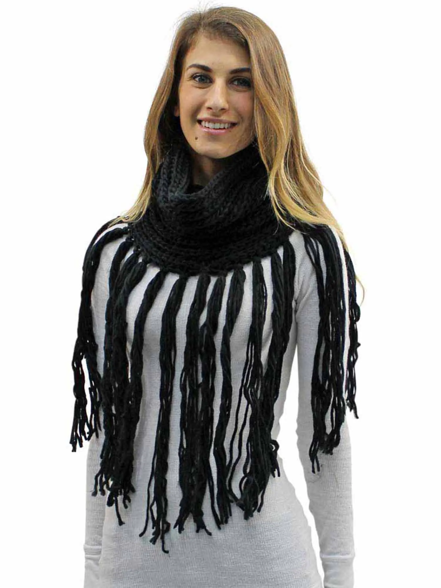 Infinity Scarf With Long Dramatic Tassel Fringe