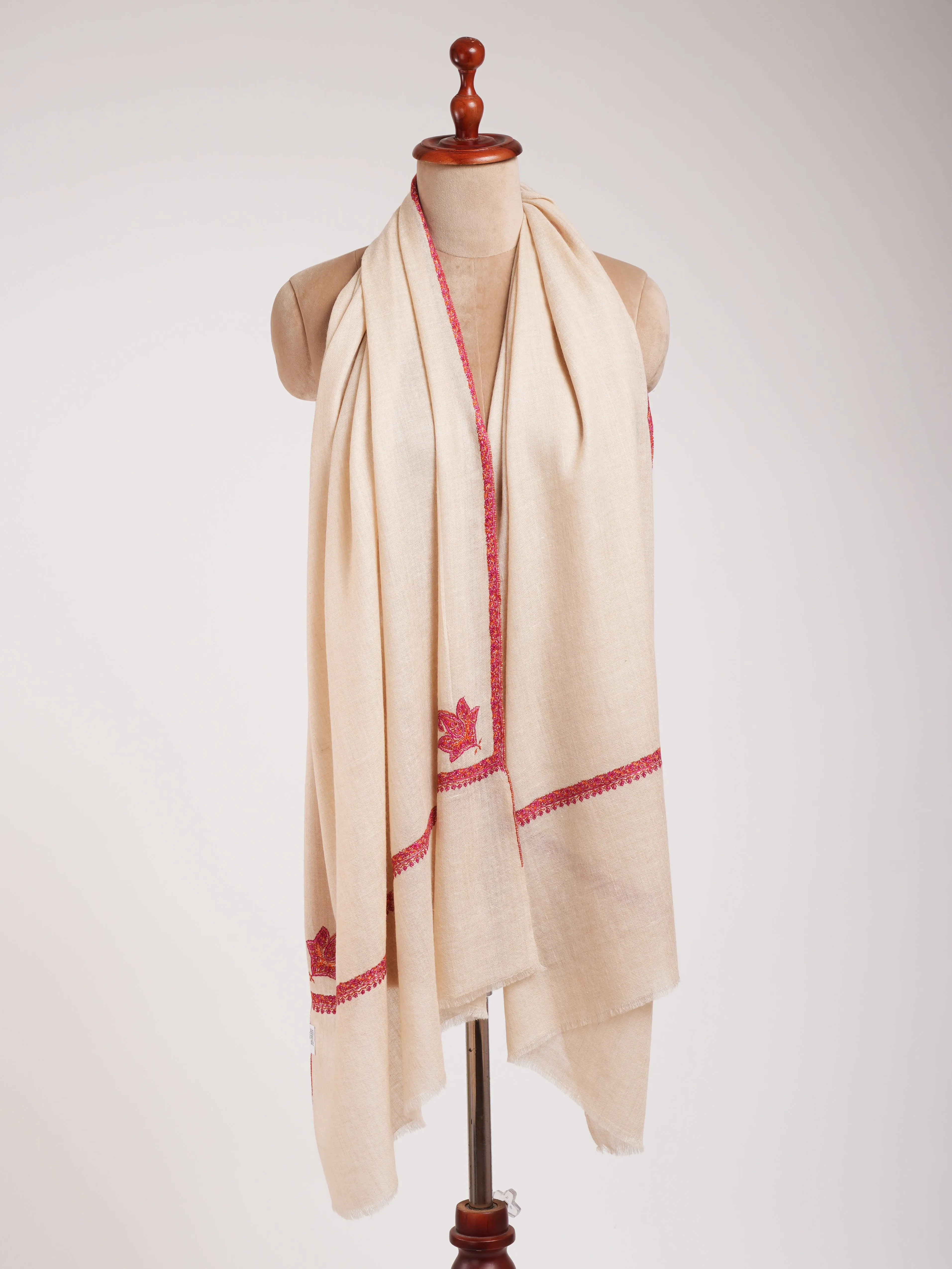 Ivory Cashmere Kashmiri Scarf with Sozni Embroidery