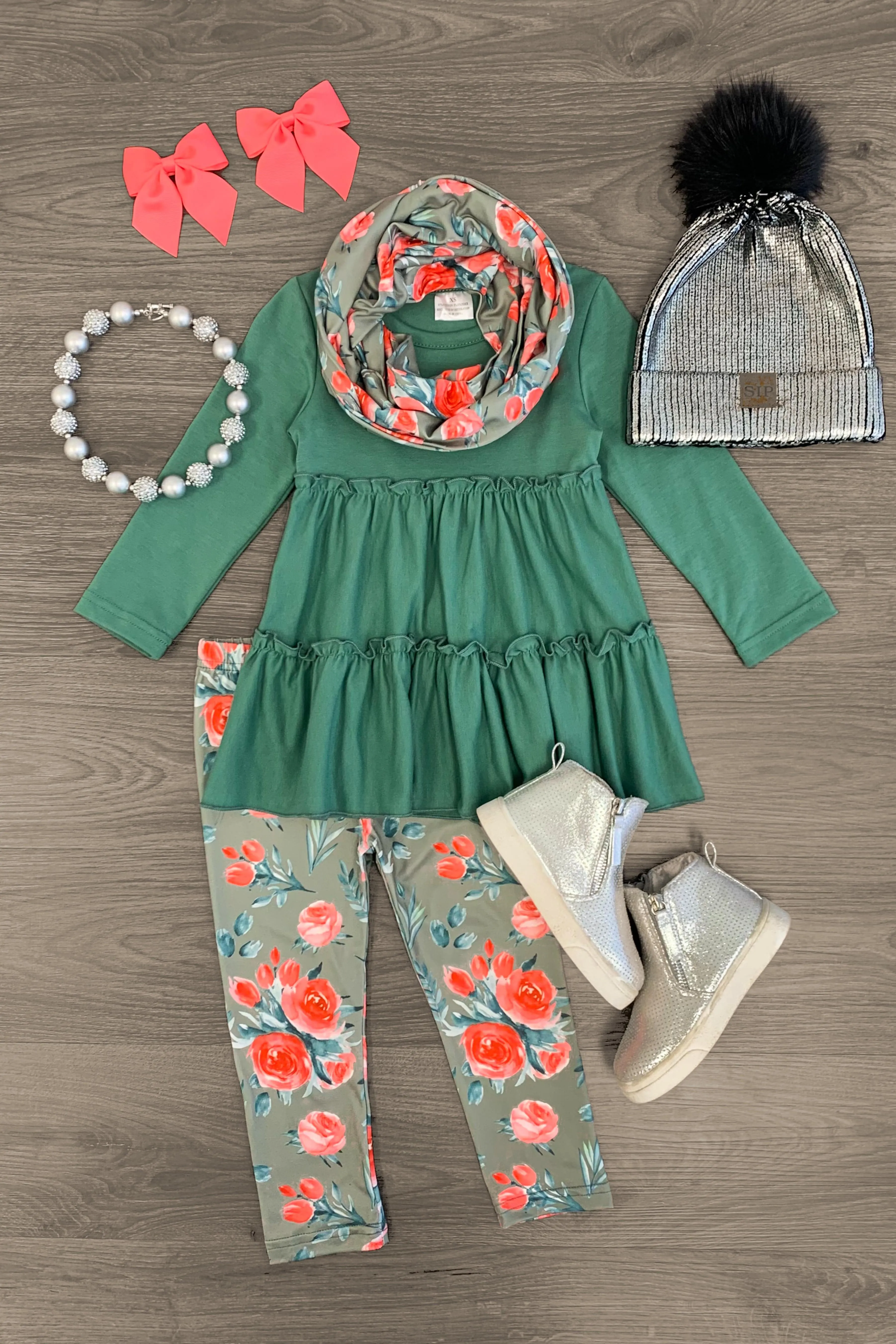 Jade Rose Ruffle Scarf Set