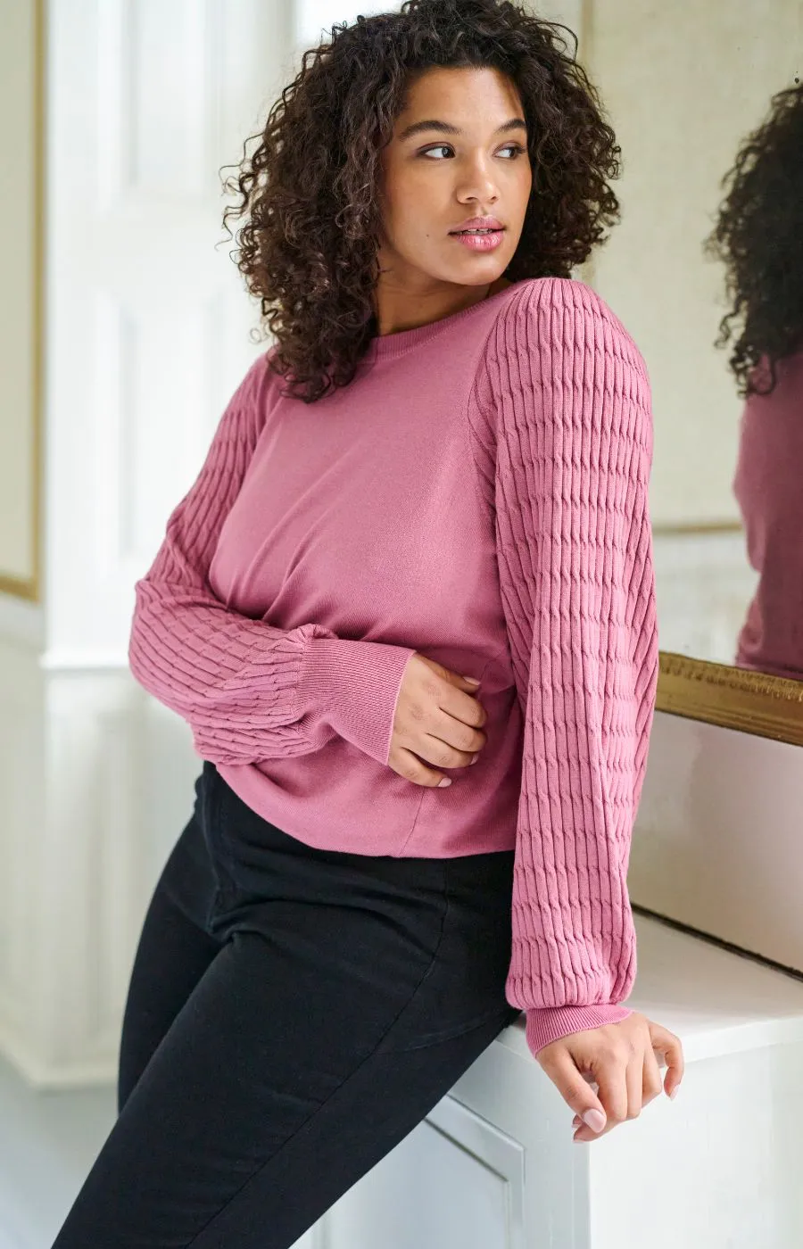 Kaffe Curve Lini Knit Jumper in Pink