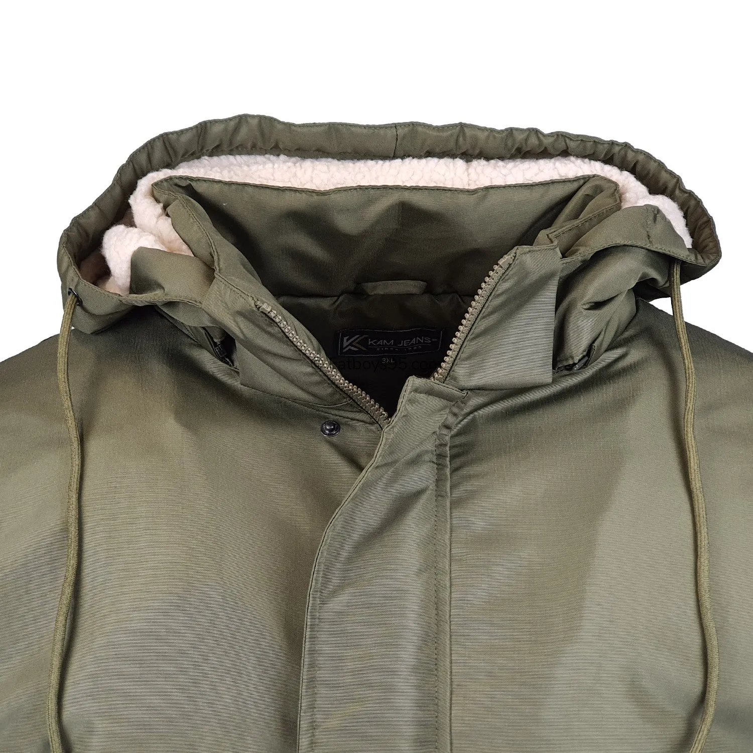 Kam Sherpa Lined Parka Coat - KBS KV112 - Army Green