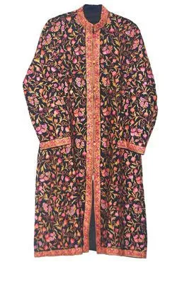 Kashmiri Woolen Coat Black, Multicolor Embroidery #AO-127