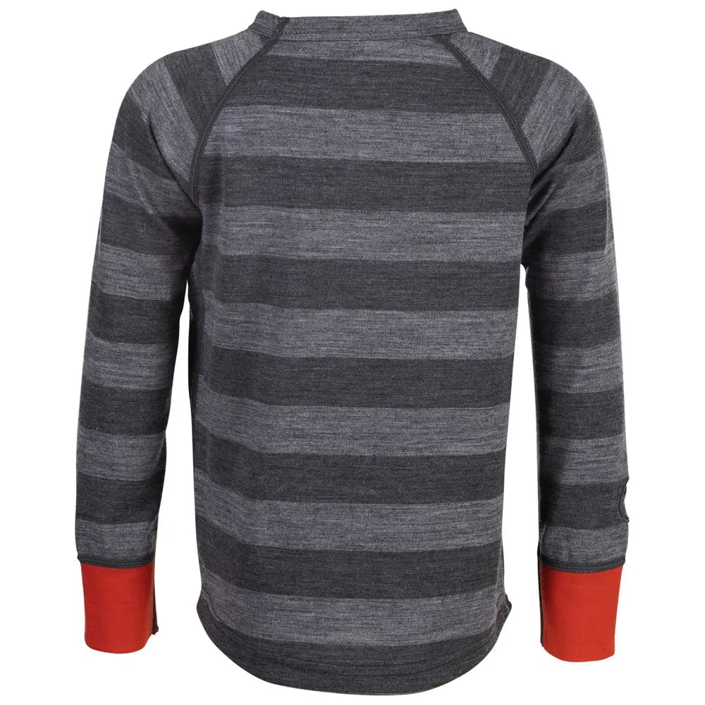 Kids Merino Blend 200 Long Sleeve Crew (Stripe Charcoal/Smoke)