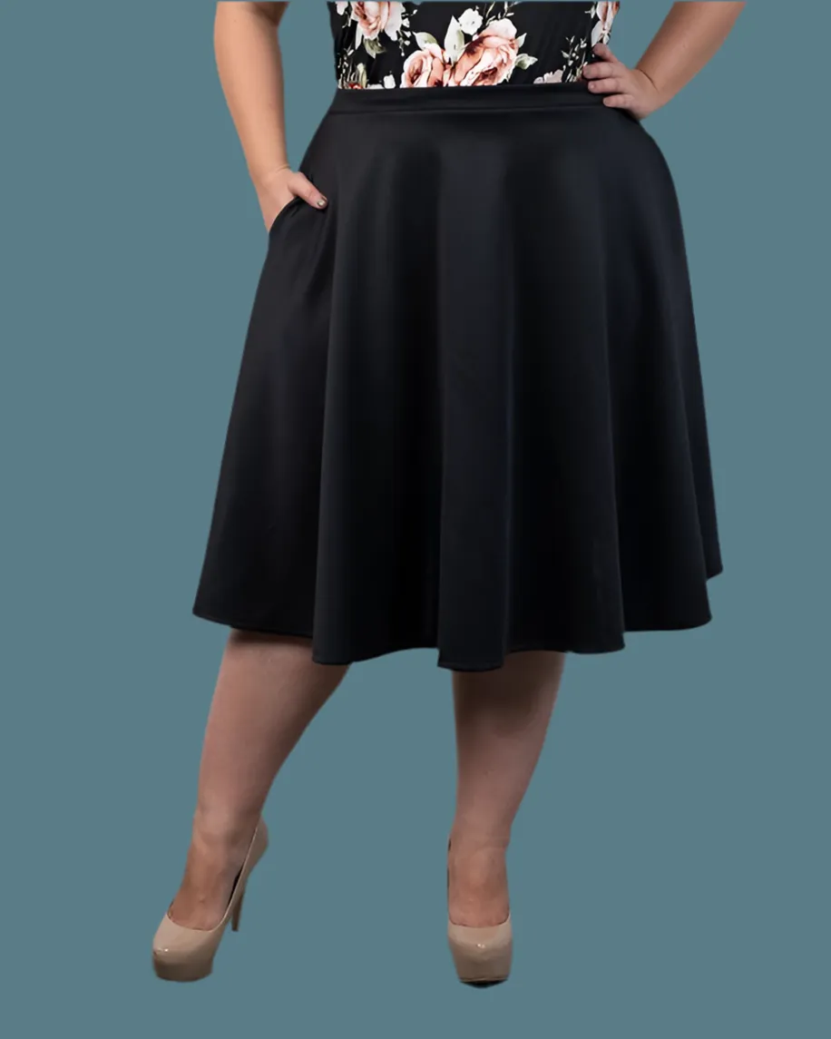 Knee Length circle skirt with side seam pockets