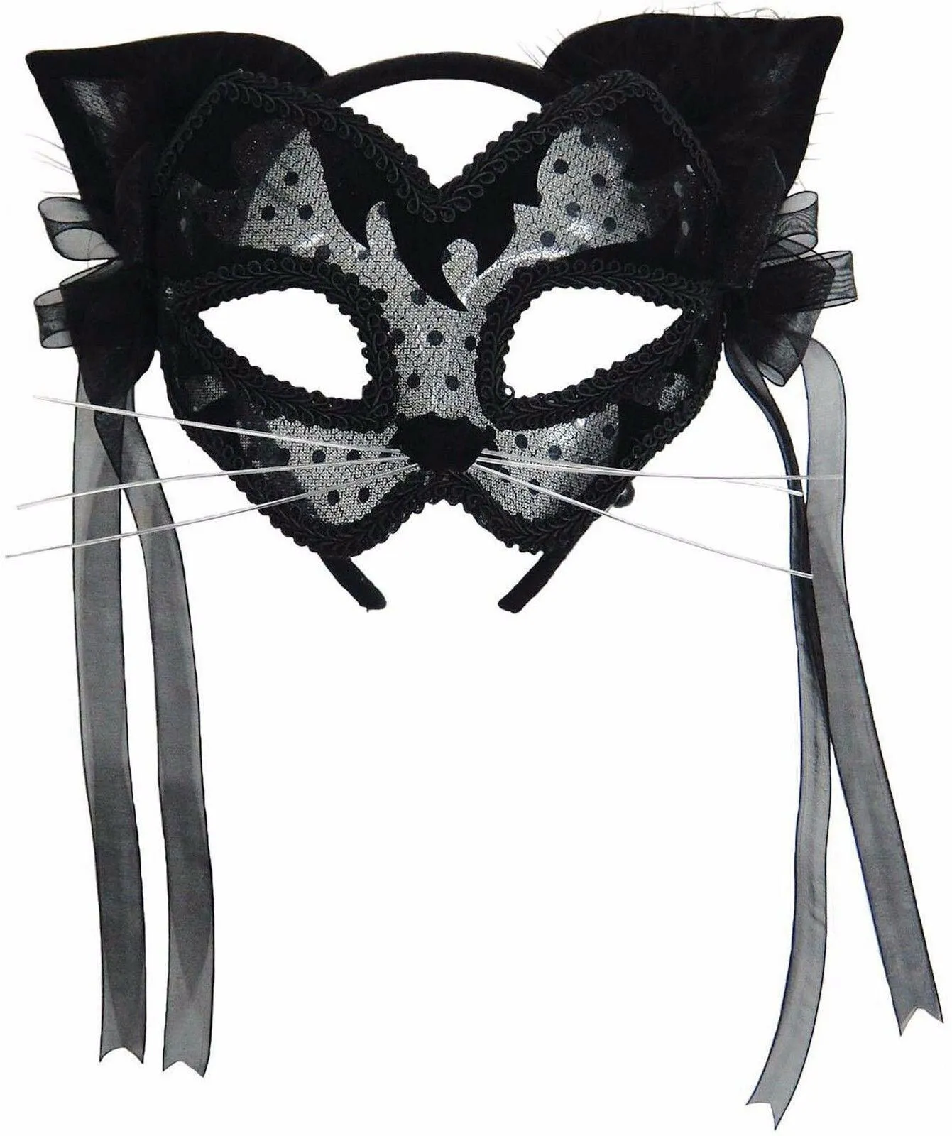 Ladies Halloween Black Cat Mask with Felt and Lace & Cape Fancy Dress Outfit