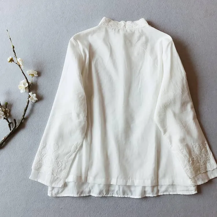 Layered Qipao Blouse with Flower Embroidery