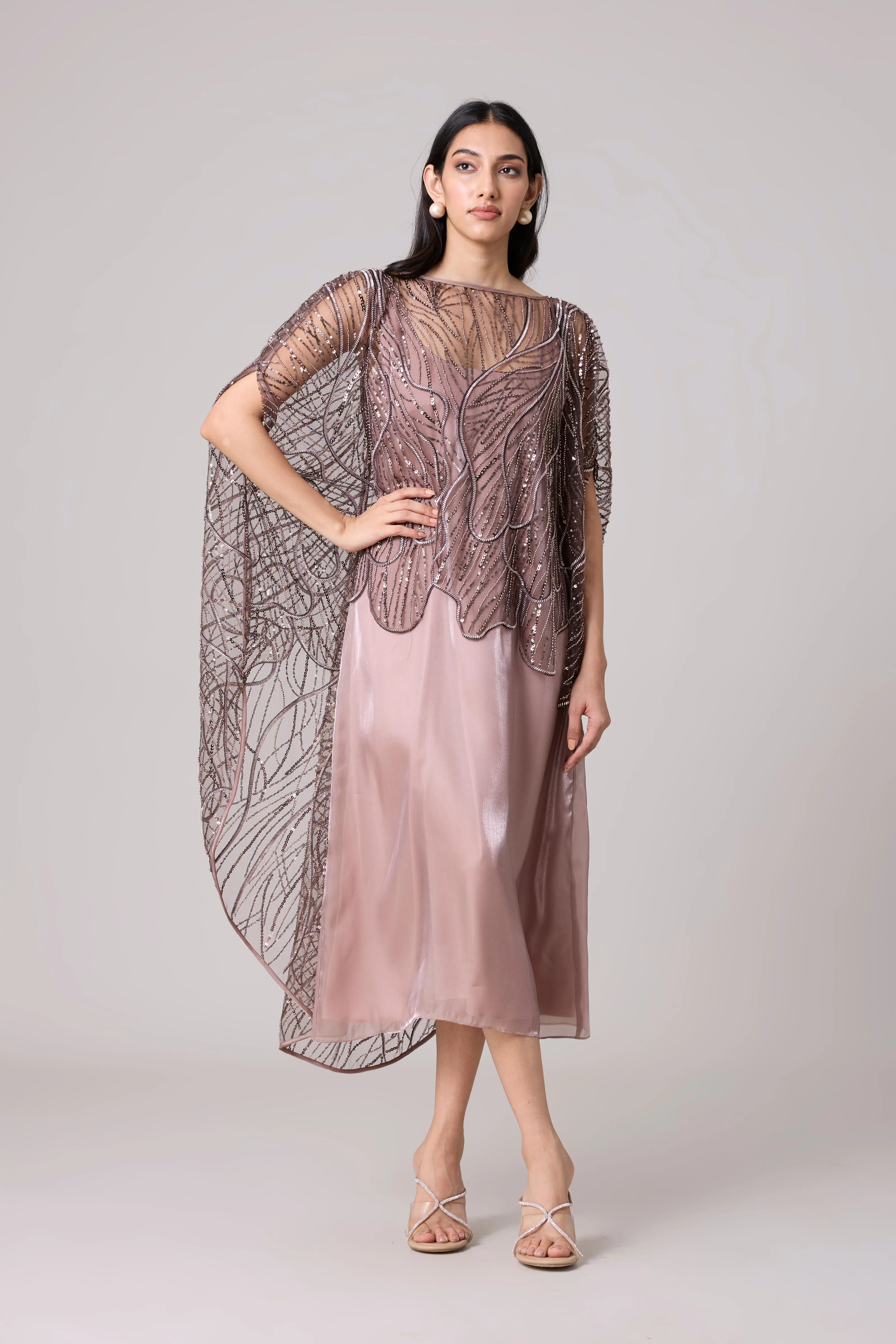 Leah Embroidered Cape Midi Dress