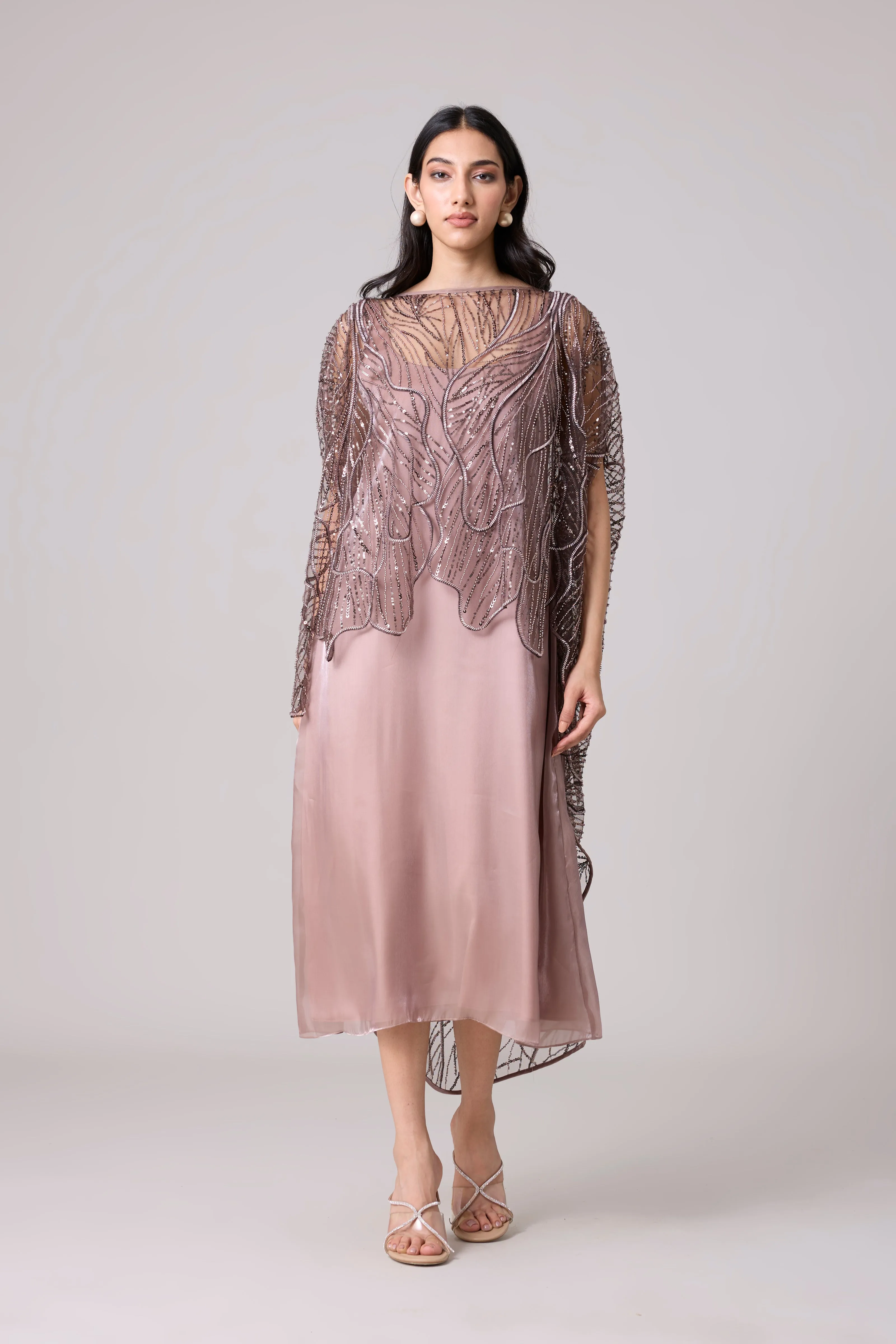 Leah Embroidered Cape Midi Dress