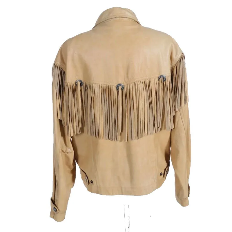 Men's Genuine Fashion Western Cowboy Leather Jacket Fringe and Beaded