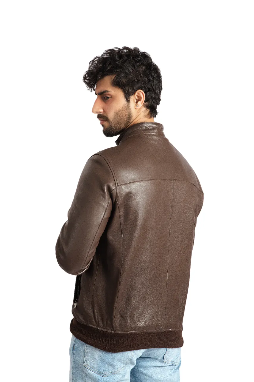 Mens Sheep Brown Leather Jacket Biker Style Café Racer Jacket – ELM7