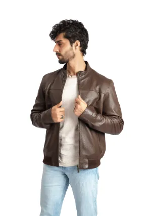 Mens Sheep Brown Leather Jacket Biker Style Café Racer Jacket – ELM7