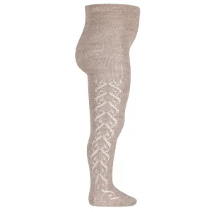 Merino Wool Tights with Openwork Hearts (Oatmeal)