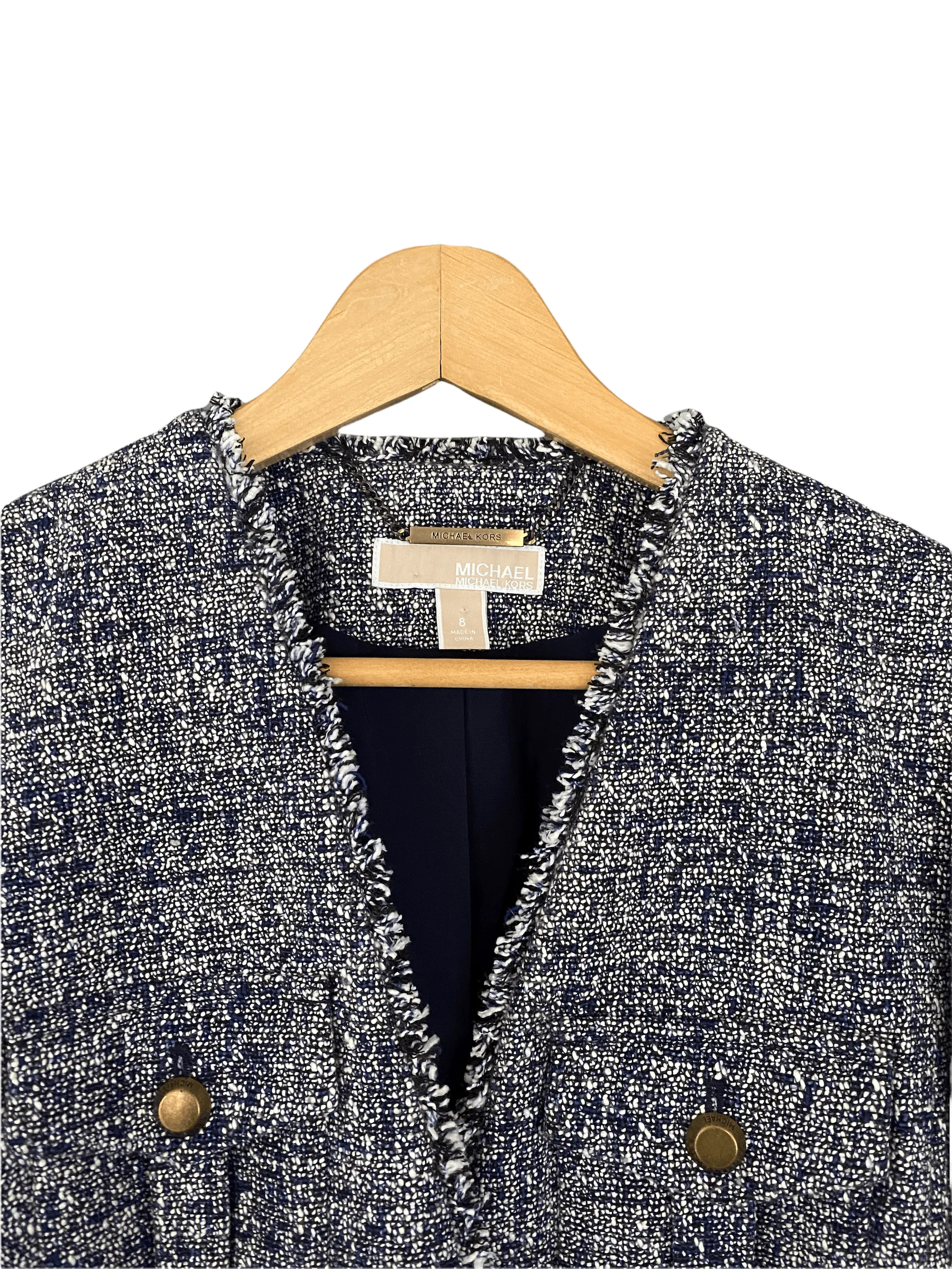 Michael Kors Blue Boucle Style Blue Jacket with Brass Buttons US8 UK Size 12