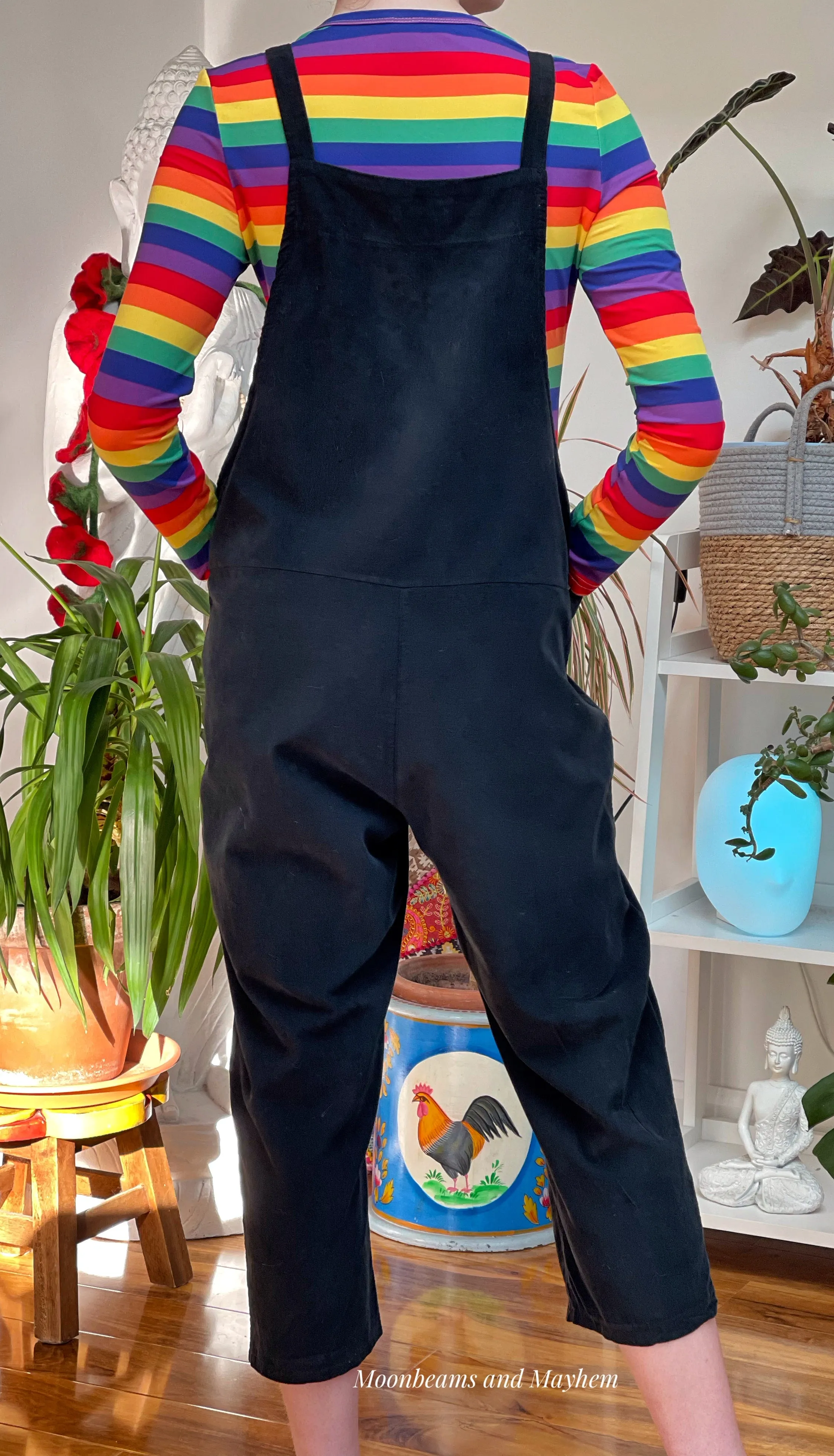 MIDNIGHT BLACK NEEDLECORD DOLLY DUNGAREES UK SIZE 10-16