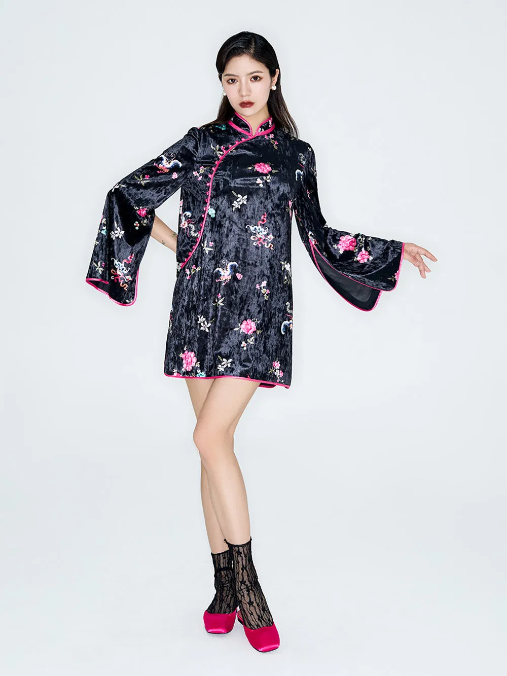 MUKZIN Linglong "Dream Butterfly" New Chinese Style Improved Cape Cheongsam Dress