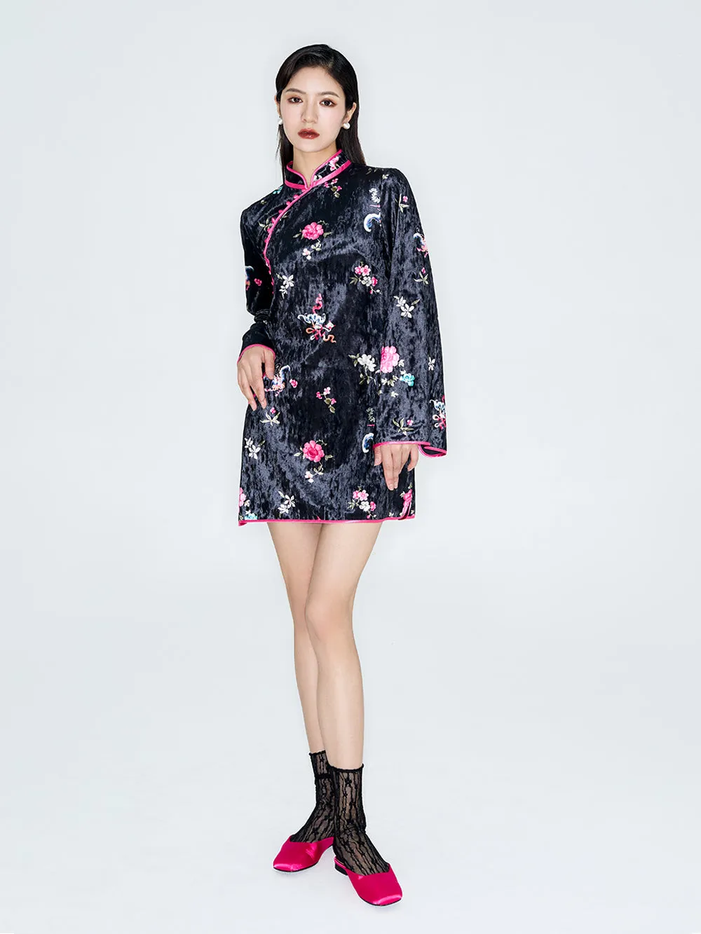 MUKZIN Linglong "Dream Butterfly" New Chinese Style Improved Cape Cheongsam Dress