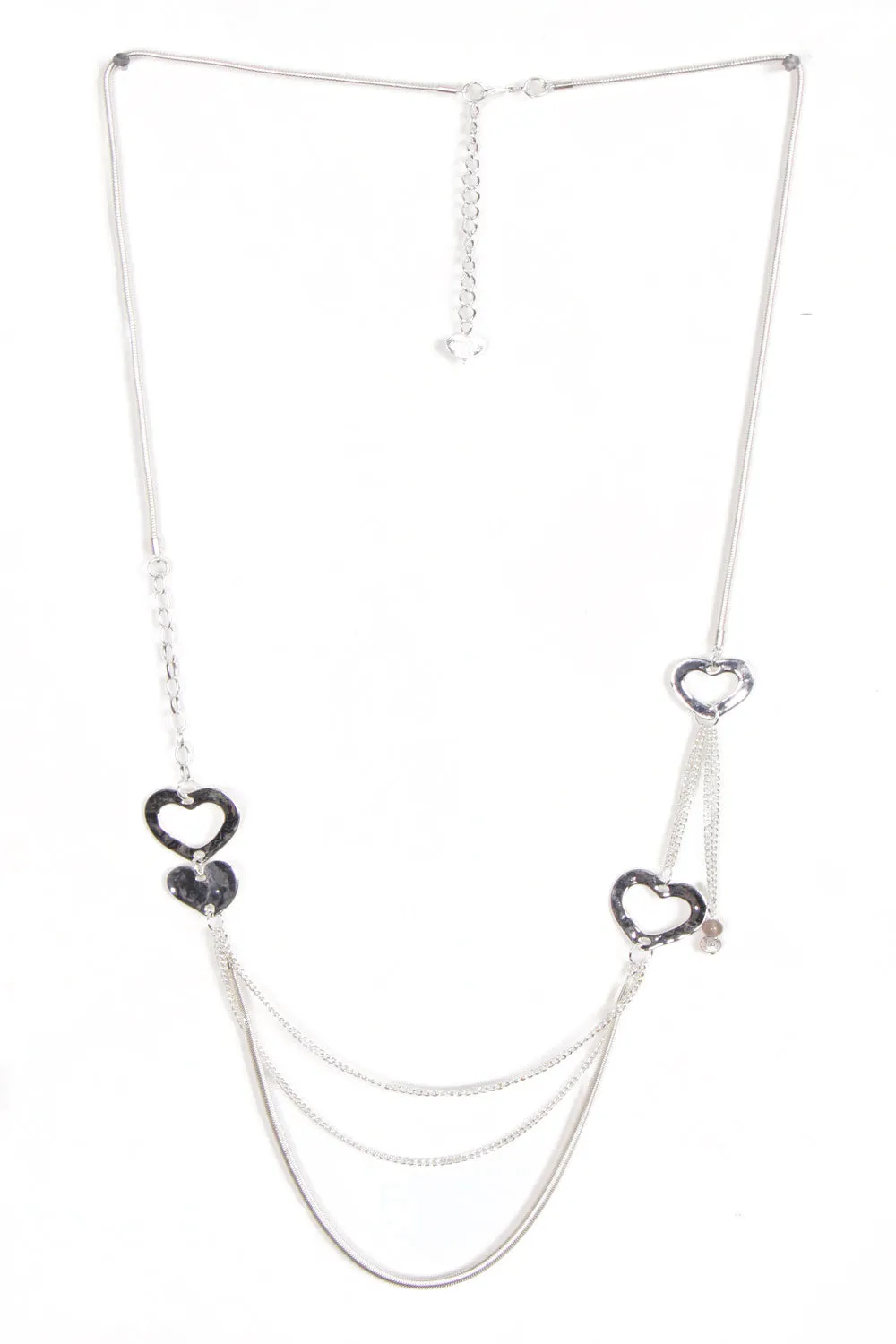 Multiple Heart Layered Chain Long Necklace