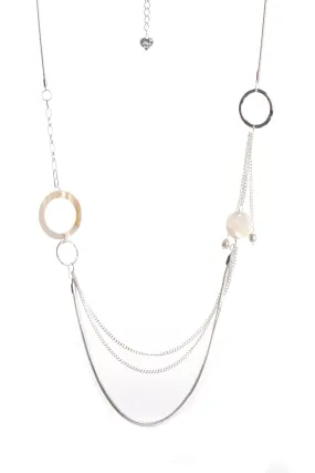 Multiple Layered Chain Long Necklace in Silver