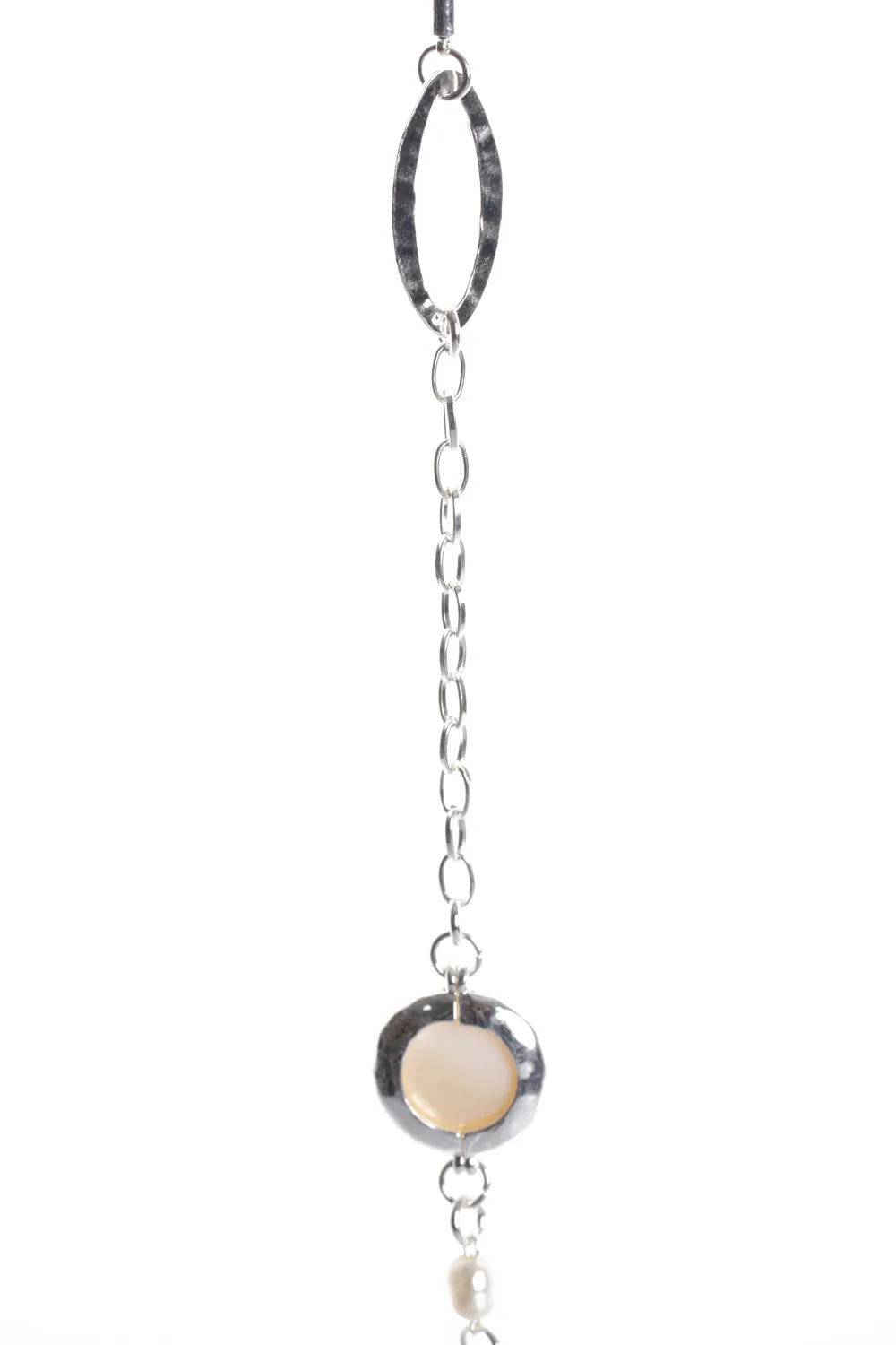 Multiple Layered Gem Stone Charm Chain Long Necklace in Silver