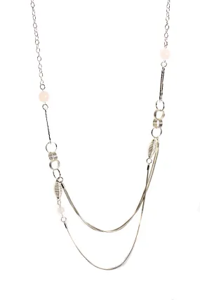 Multiple Layered Interlink Chain Long Necklace with Crystal Ball