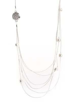 Multiple Layered Pearl Diamante Long Necklace