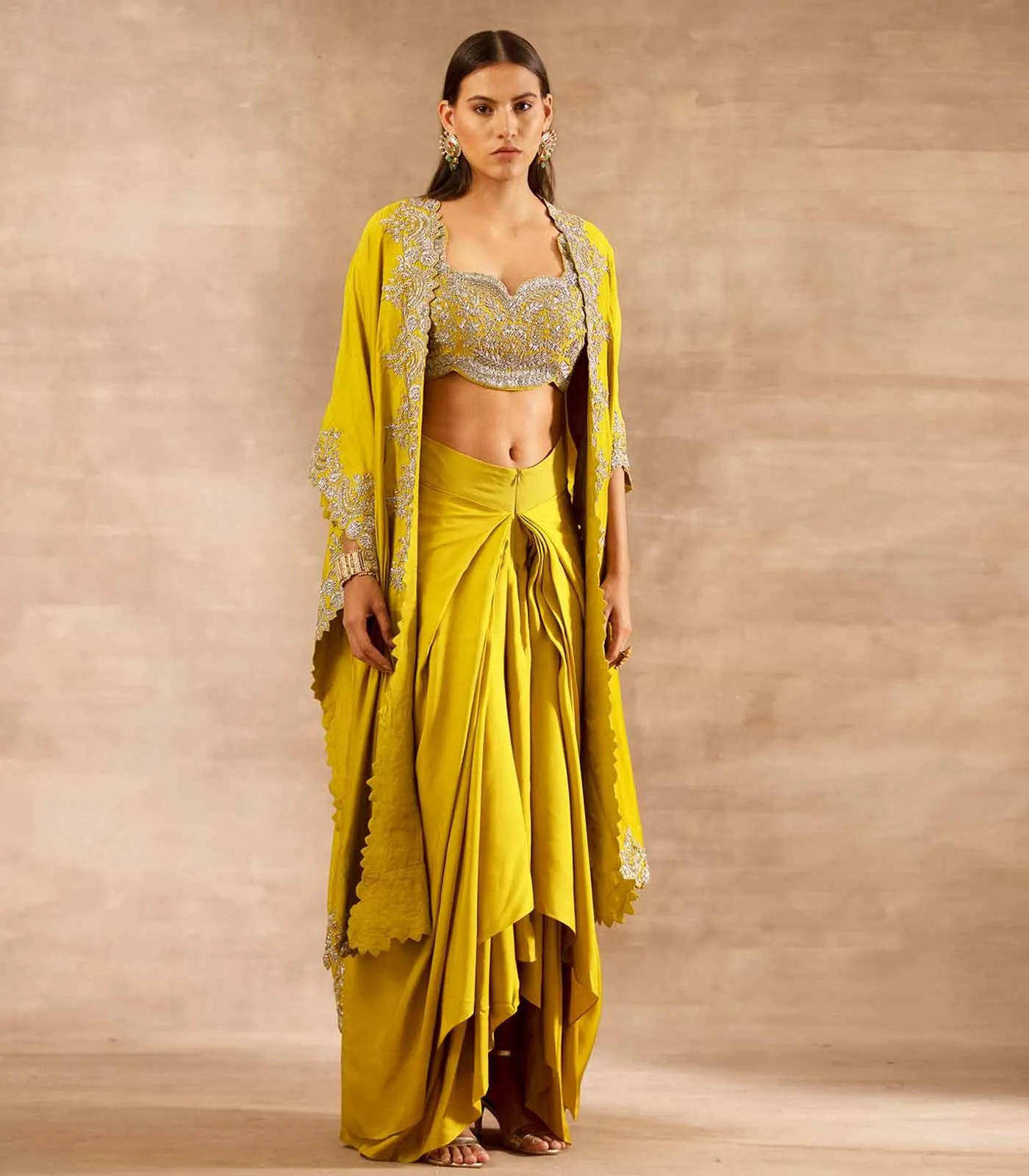 Mustard Embroidered Cape Set